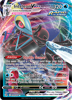Ultra rare VMAX Pokémon card Inteleon VMAX 79/264 from Fusion Strike expansion