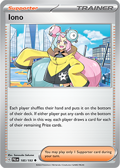 Uncommon Pokémon card Iono 185/193 from Paldea Evolved expansion