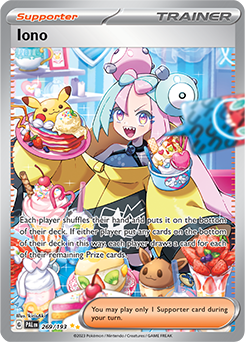 Special illustration rare Pokémon card Iono 269/193 from Paldea Evolved expansion