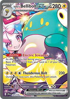 Special illustration rare Pokémon card Iono's Bellibolt ex 183/159 from Journey Together expansion