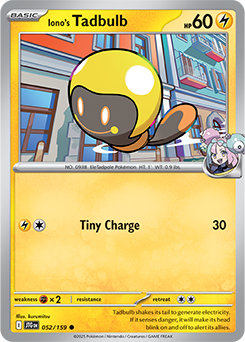 Common Pokémon card Iono's Tadbulb 52/159 from Journey Together expansion