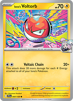 Common Pokémon card Iono's Voltorb 47/159 from Journey Together expansion