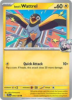 Common Pokémon card Iono's Wattrel 54/159 from Journey Together expansion