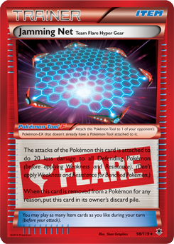 Rare holo Pokémon card Jamming Net 98/119 from Phantom Forces expansion