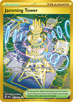 Hyper rare Pokémon card Jamming Tower 243/182 from Destined Rivals expansion