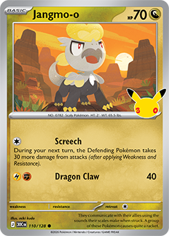 Common Pokémon card Jangmo-o 110/128 from 30th Celebration expansion