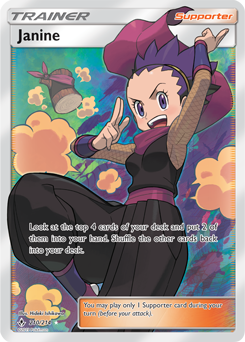 Full Art Trainer Pokémon card Janine 210/214 from Unbroken Bonds expansion