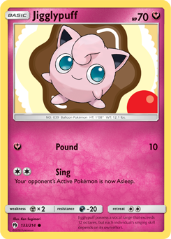 Common Pokémon card Jigglypuff 133/214 from Lost Thunder expansion