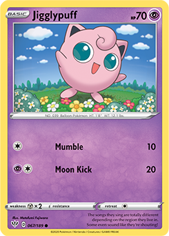 Common Pokémon card Jigglypuff 67/189 from Darkness Ablaze expansion