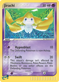 Secret Holo Pokémon card Jirachi 97/95 from Ex Team Magma vs Team Aqua expansion
