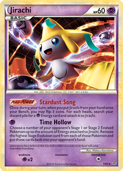 Rare holo Pokémon card Jirachi 1/95 from Unleashed expansion