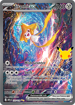 Special illustration rare Pokémon card Jirachi ex 155/128 from 30th Celebration expansion