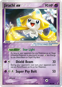 Pokémon ex Pokémon card Jirachi EX 94/100 from Ex Crystal Guardians expansion
