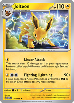 Rare Pokémon card Jolteon 135/165 from 151 expansion