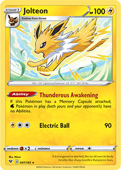 Rare Pokémon card Jolteon 047/185 from Vivid Voltage expansion