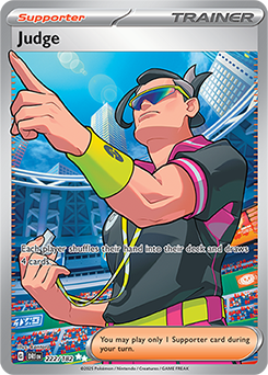 Ultra rare Pokémon card Judge 222/182 from Destined Rivals expansion