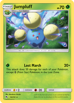 Rare holo Pokémon card Jumpluff 14/214 from Lost Thunder expansion