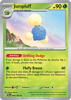 Rare Pokémon card Jumpluff 003/193 from Paldea Evolved expansion