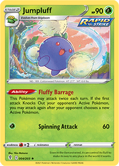 Rare Holo Pokémon card Jumpluff 4/203 from Evolving Skies expansion