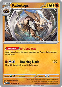 Rare Pokémon card Kabutops 141/165 from 151 expansion