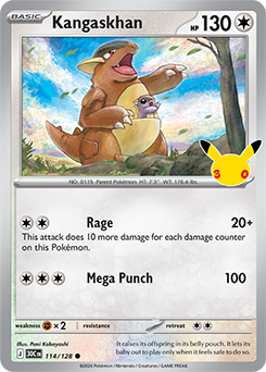 Common Pokémon card Kangaskhan 114/128 from 30th Celebration expansion
