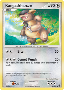 Uncommon Pokémon card Kangaskhan 38/100 from Majestic Dawn expansion