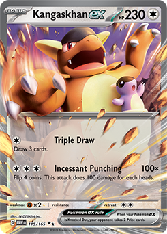 Double rare Pokémon card Kangaskhan ex 115/165 from 151 expansion