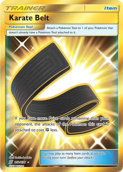 Secret Gold Pokémon card Karate Belt 252/236 from Unified Minds expansion