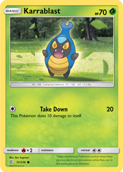Common Pokémon card Karrablast 12/236 from Unified Minds expansion