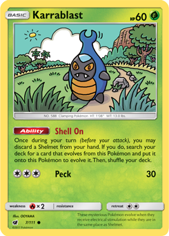 Common Pokémon card Karrablast 7/111 from Crimson Invasion expansion