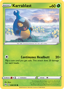 Common Pokémon card Karrablast 8/189 from Darkness Ablaze expansion