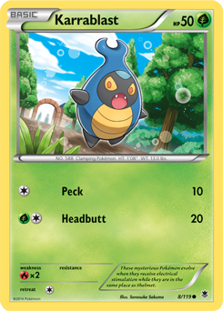 Common Pokémon card Karrablast 8/119 from Phantom Forces expansion