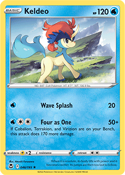 Rare Pokémon card Keldeo 046/195 from Silver Tempest expansion