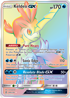 Secret Rainbow GX Pokémon card Keldeo GX 240/236 from Unified Minds expansion