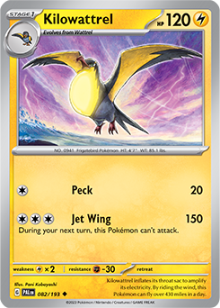 Uncommon Pokémon card Kilowattrel 082/193 from Paldea Evolved expansion