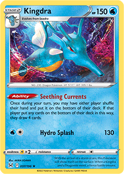Rare Holo Pokémon card Kingdra 037/196 from Lost Origin expansion
