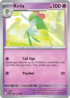 Carte Pokémon Communes Kirlia 88/217 de la série Héros Transcendants