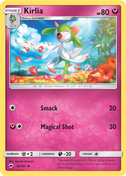 Uncommon Pokémon card Kirlia 92/147 from Burning Shadows expansion