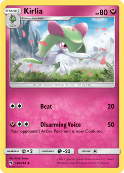 Uncommon Pokémon card Kirlia 140/214 from Lost Thunder expansion