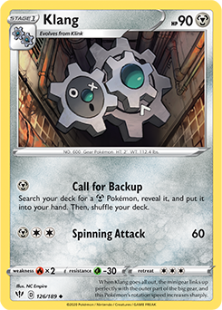 Uncommon Pokémon card Klang 126/189 from Darkness Ablaze expansion