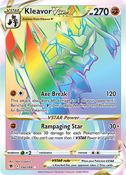 Rainbow VSTAR Pokémon card Kleavor VSTAR 196/189 from Astral Radiance expansion