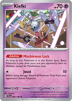 Rare Pokémon card Klefki 096/198 from Scarlet & Violet expansion