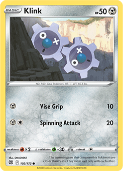 Common Pokémon card Klink 102/172 from Brilliant Stars expansion