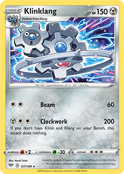 Rare Pokémon card Klinklang 127/189 from Darkness Ablaze expansion