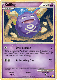 Common Pokémon card Koffing 70/123 from HeartGold SoulSilver expansion