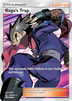 Full Art Trainer Pokémon card Koga's Trap 211/214 from Unbroken Bonds expansion