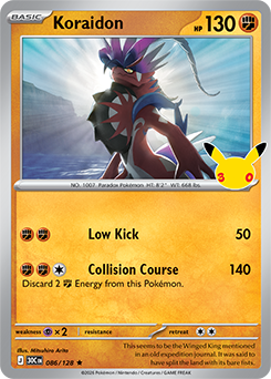 Rare Pokémon card Koraidon 086/128 from 30th Celebration expansion