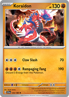 Rare Pokémon card Koraidon 124/198 from Scarlet & Violet expansion
