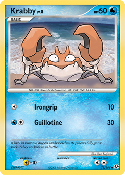 Common Pokémon card Krabby 75/106 from Great Encounters expansion