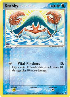 Common Pokémon card Krabby 54/100 from Ex Crystal Guardians expansion